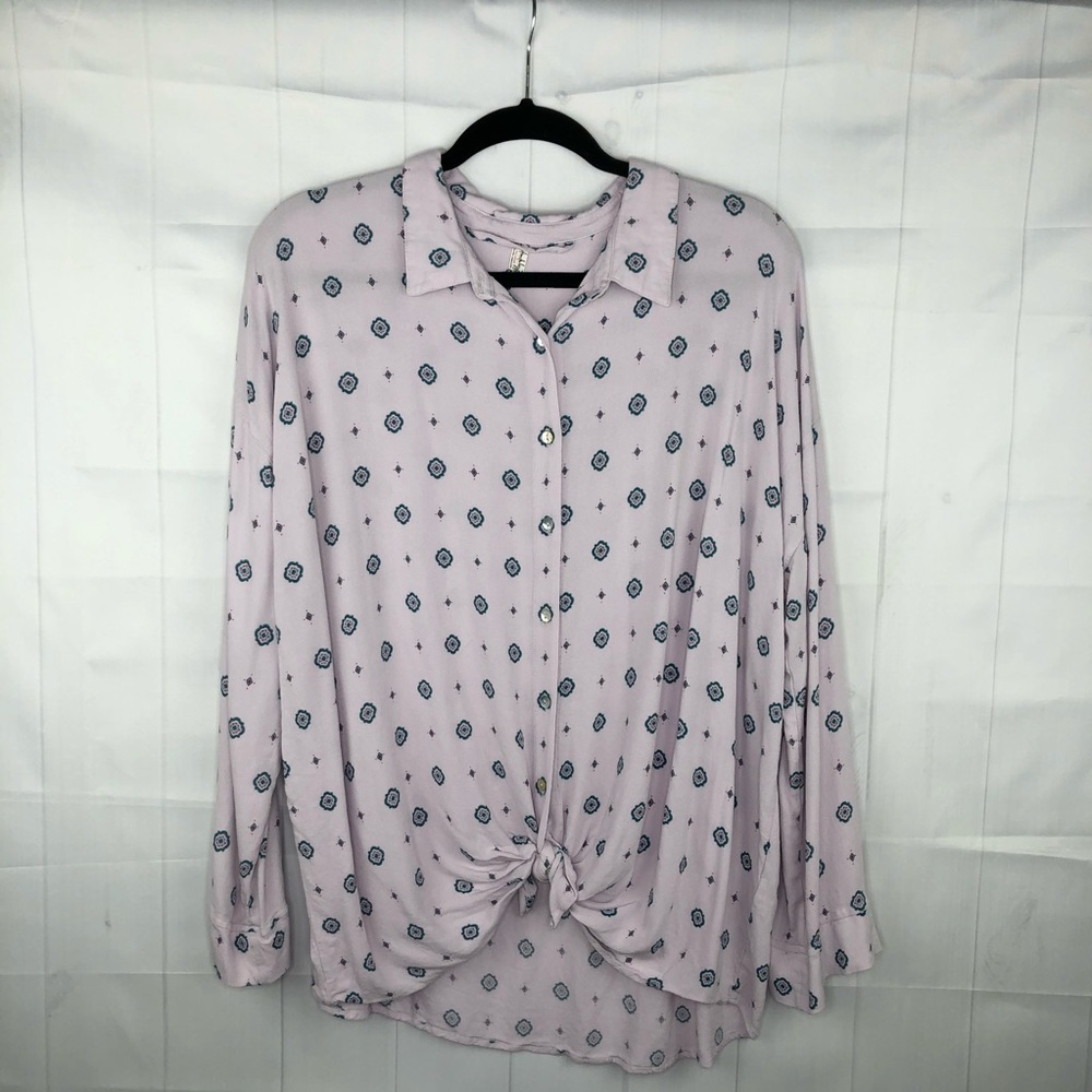 Free People Light Pink Printed Knot-Front Blouse